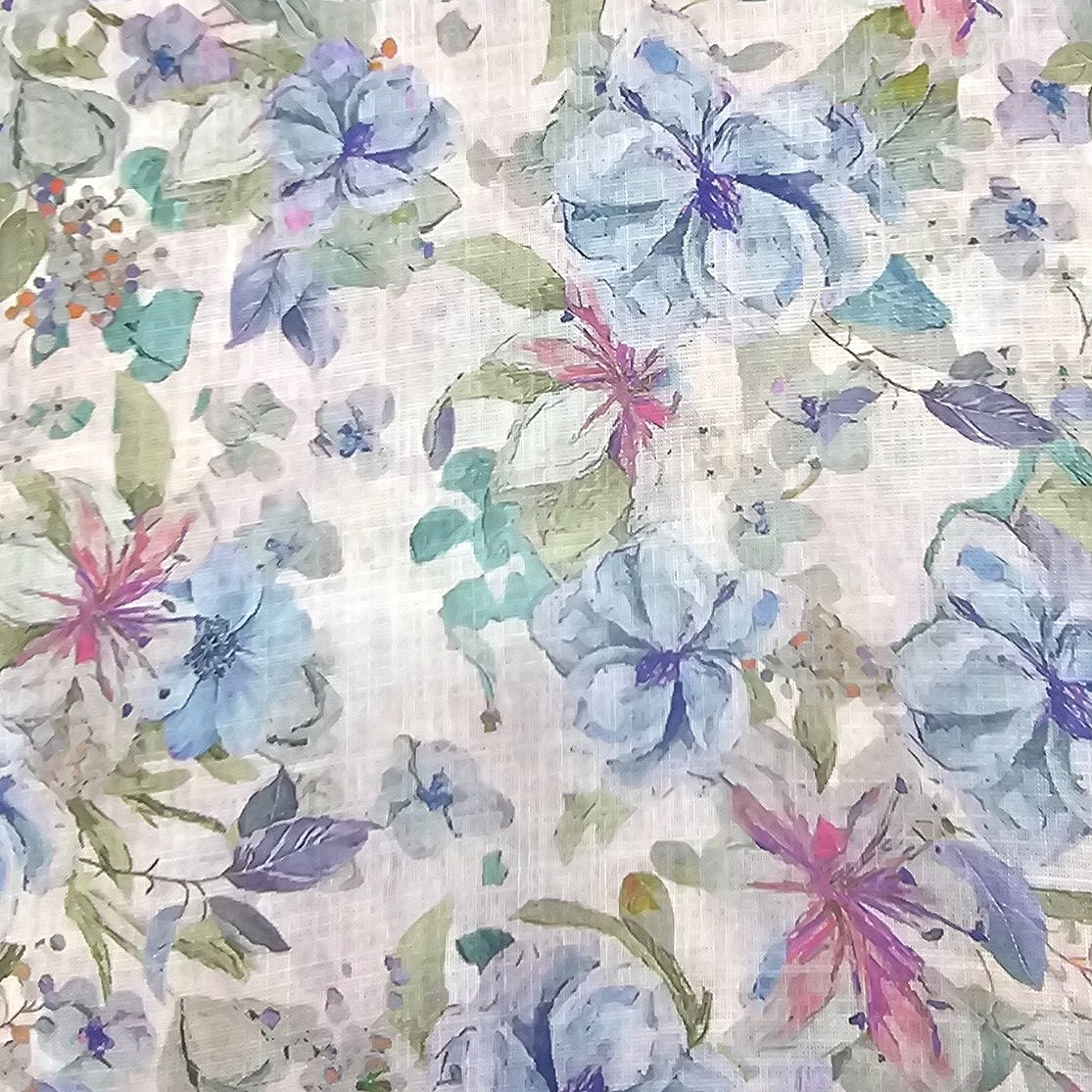 Cream Floral Linen Fabric - EA4439