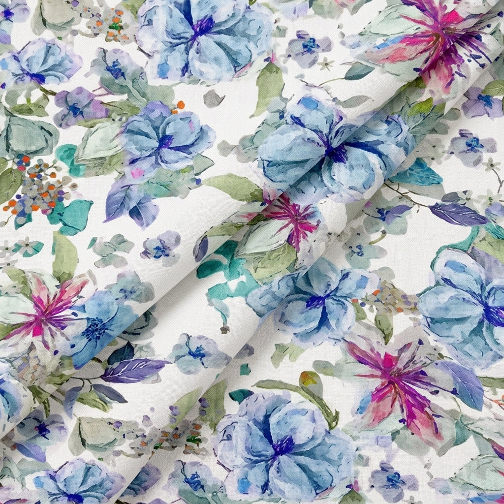 Cream Floral Linen Fabric - EA4439