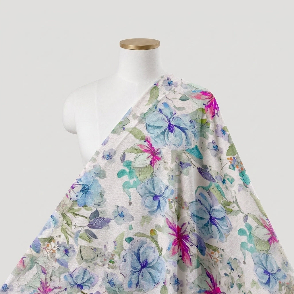 Cream Floral Linen Fabric - EA4439