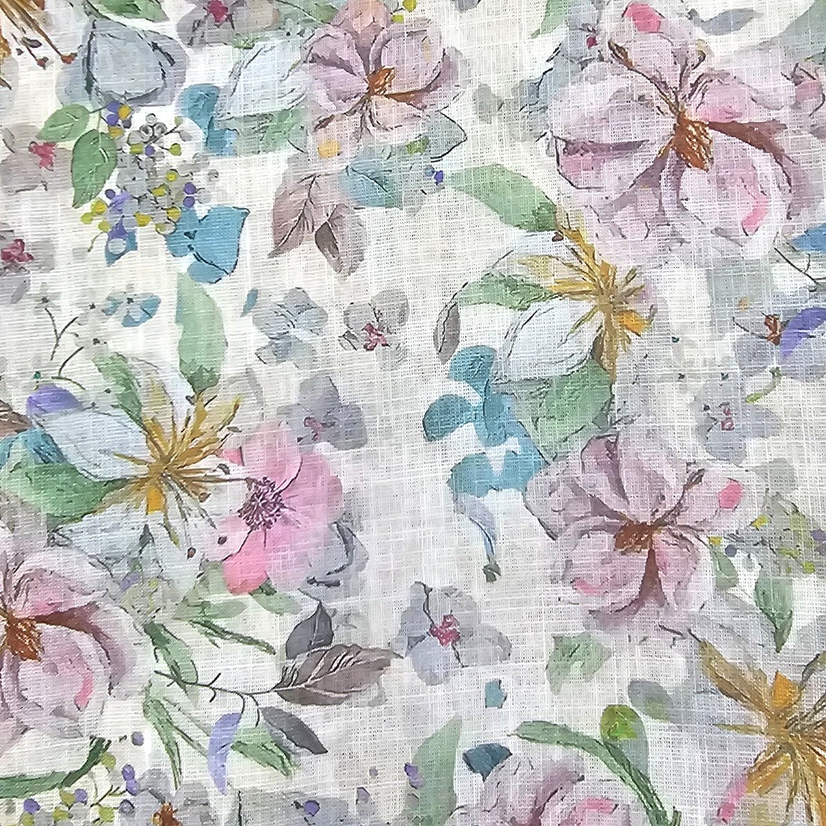 Cream Floral Linen Fabric - EA4440