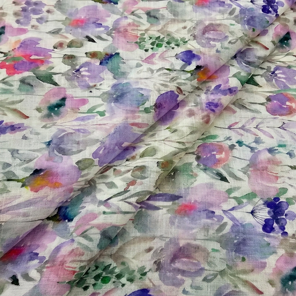 Cream Floral Linen Fabric - EA4445