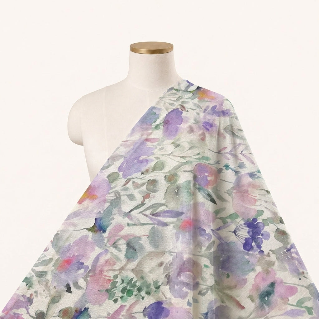 Cream Floral Linen Fabric - EA4445