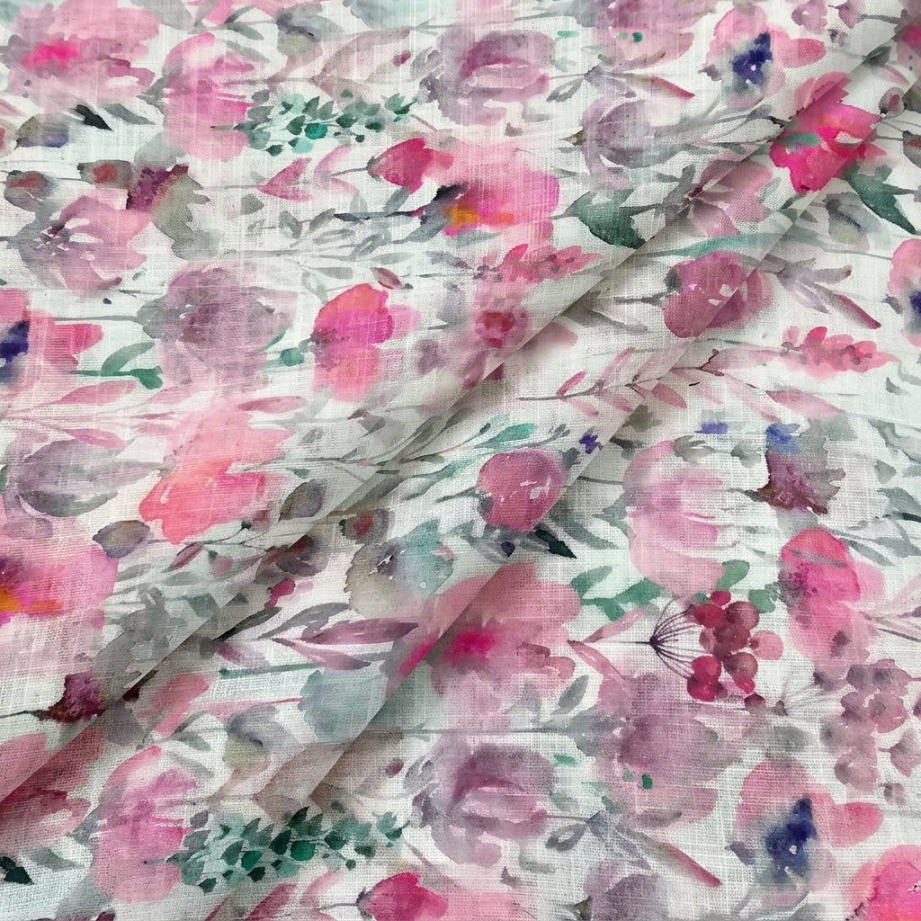 Cream Floral Linen Fabric - EA4448