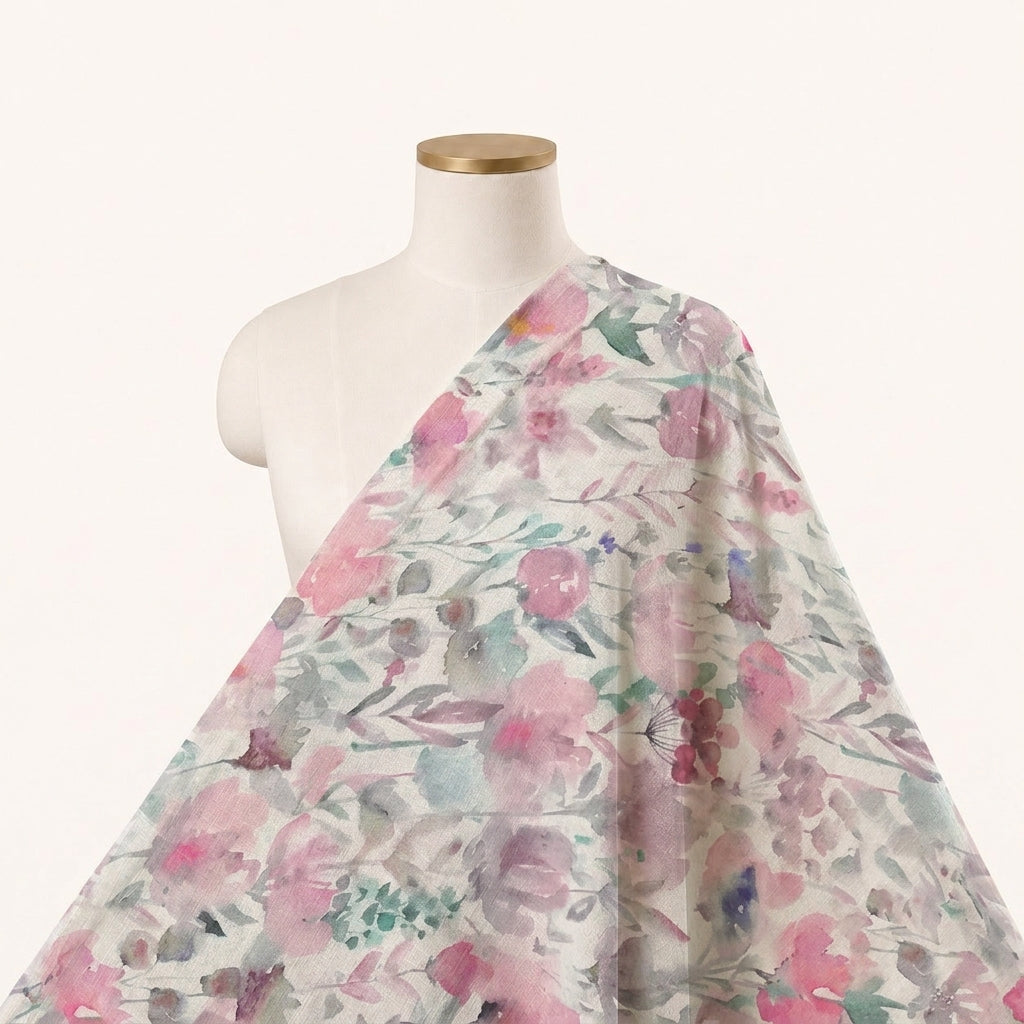 Cream Floral Linen Fabric - EA4448