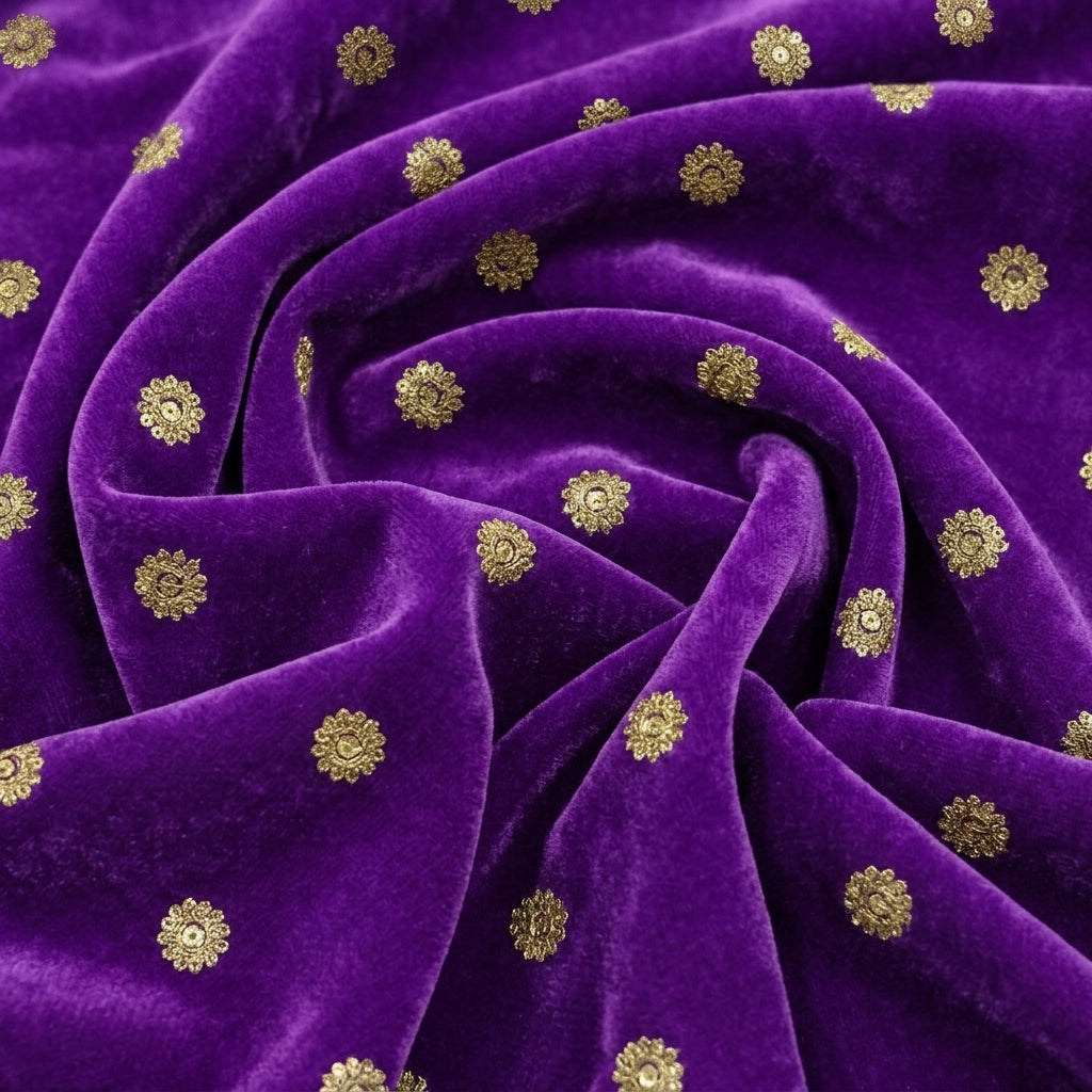 Swirled Embroider Violet Embroider Velvet Fabric