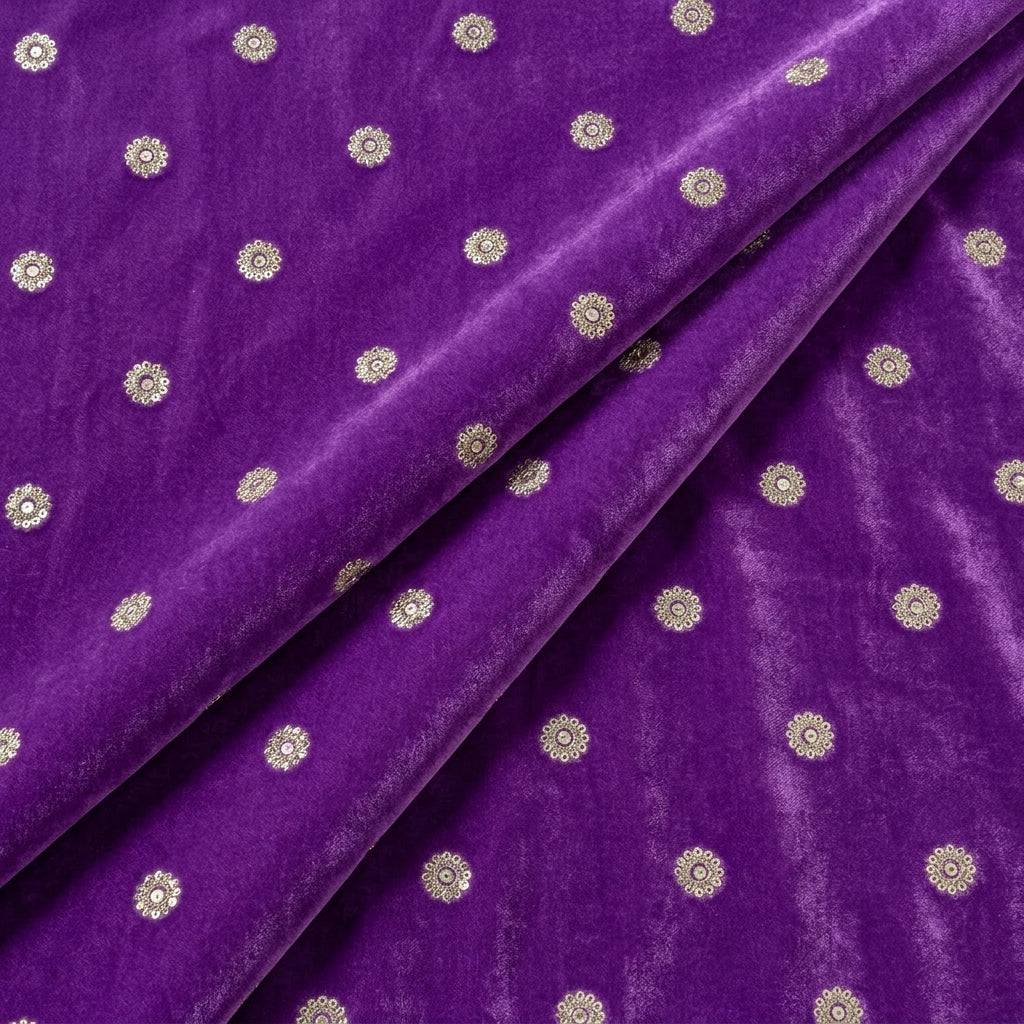 Folded Embroider Violet Embroider Velvet Fabric