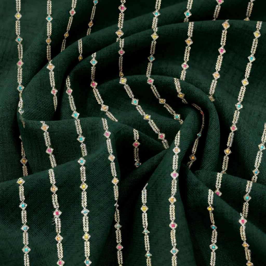 Swirled EMBROIDERY GREEN EMBROIDERY VELVET Fabric