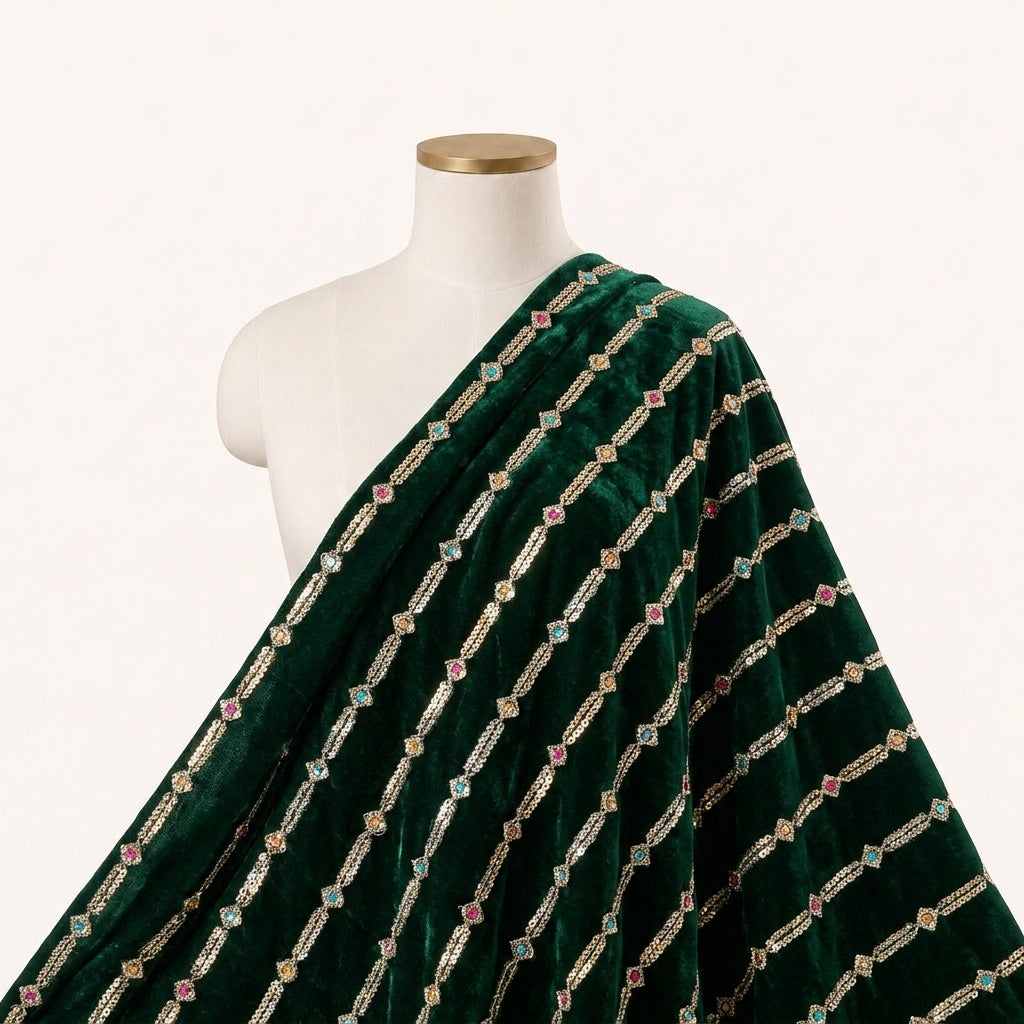 Folded EMBROIDERY GREEN EMBROIDERY VELVET Fabric