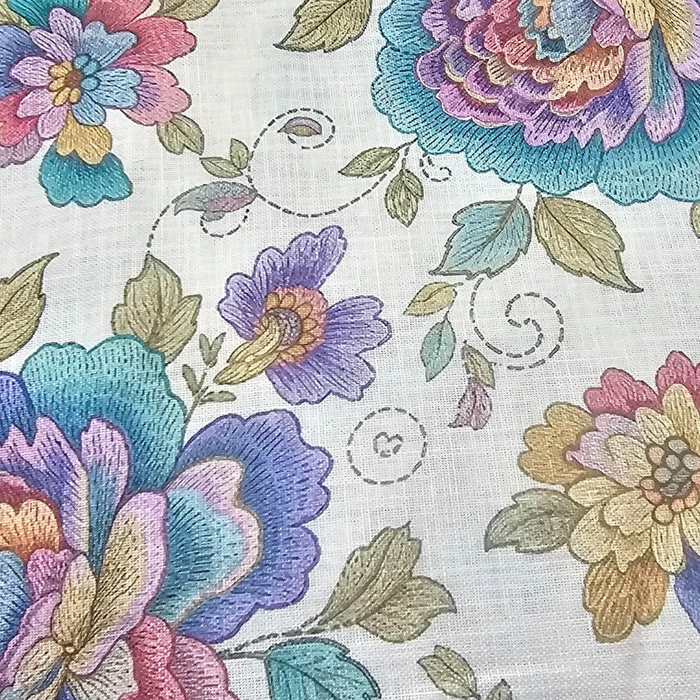 Cream Floral Linen Fabric - EA4474