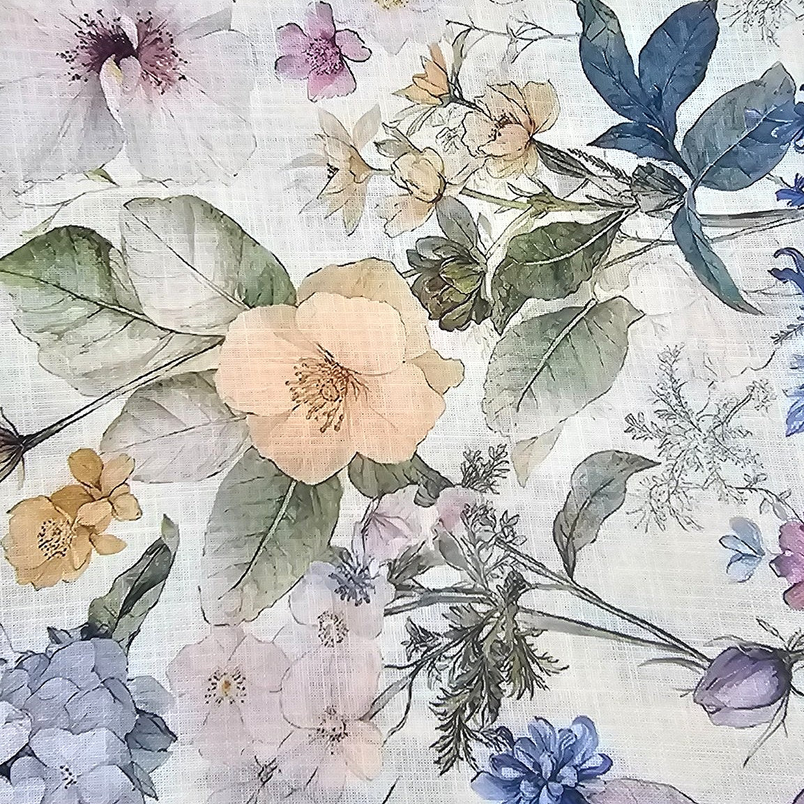 Cream Floral Linen Fabric - EA4475