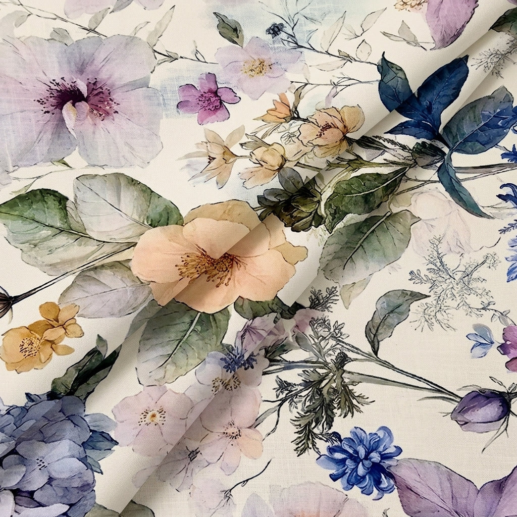 Cream Floral Linen Fabric - EA4475