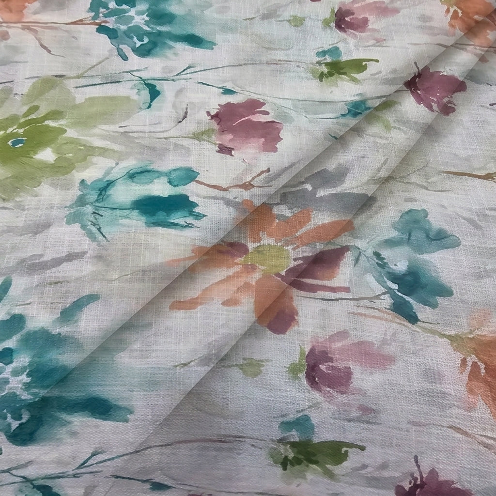 Cream Floral Linen Fabric - EA4482