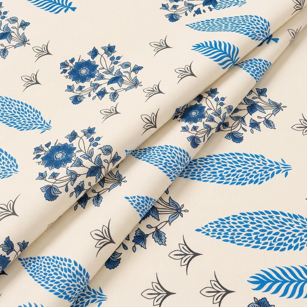 Biege Floral Linen Fabric - EA4484