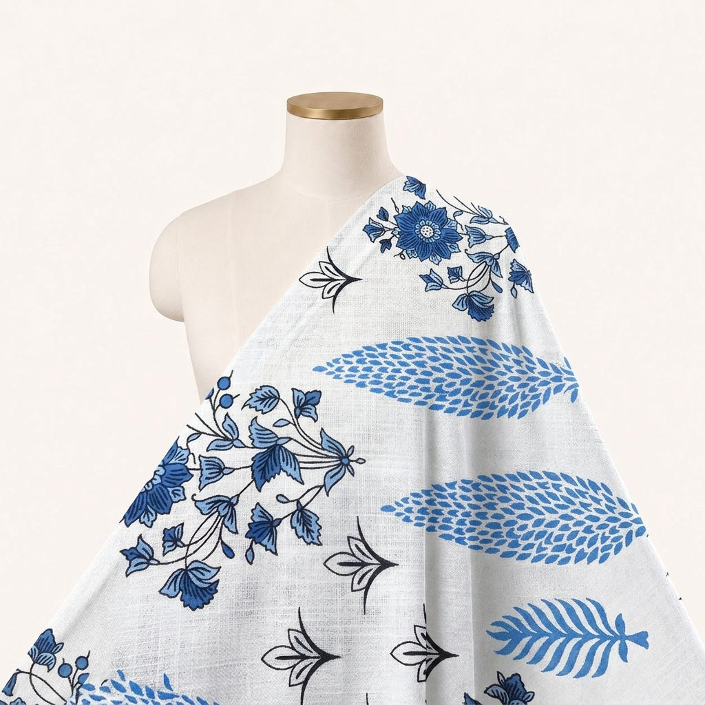 Biege Floral Linen Fabric - EA4484