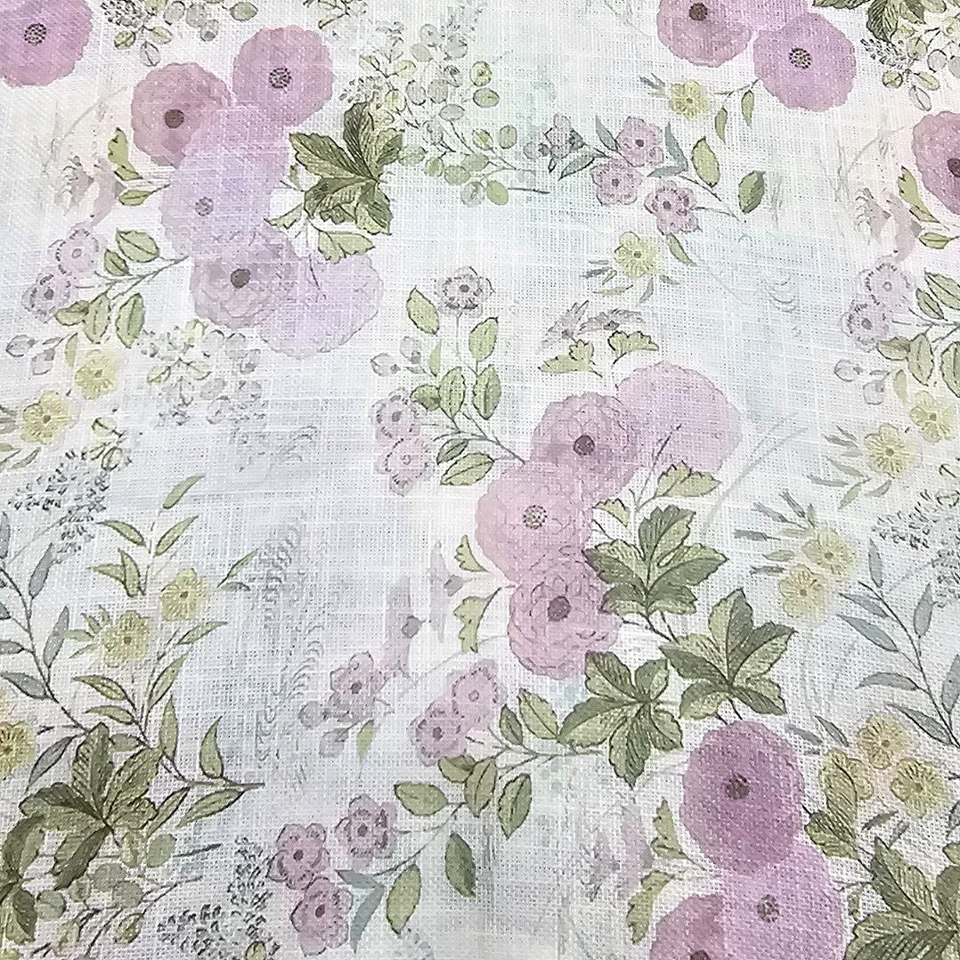 Cream Floral Linen Fabric - EA4485