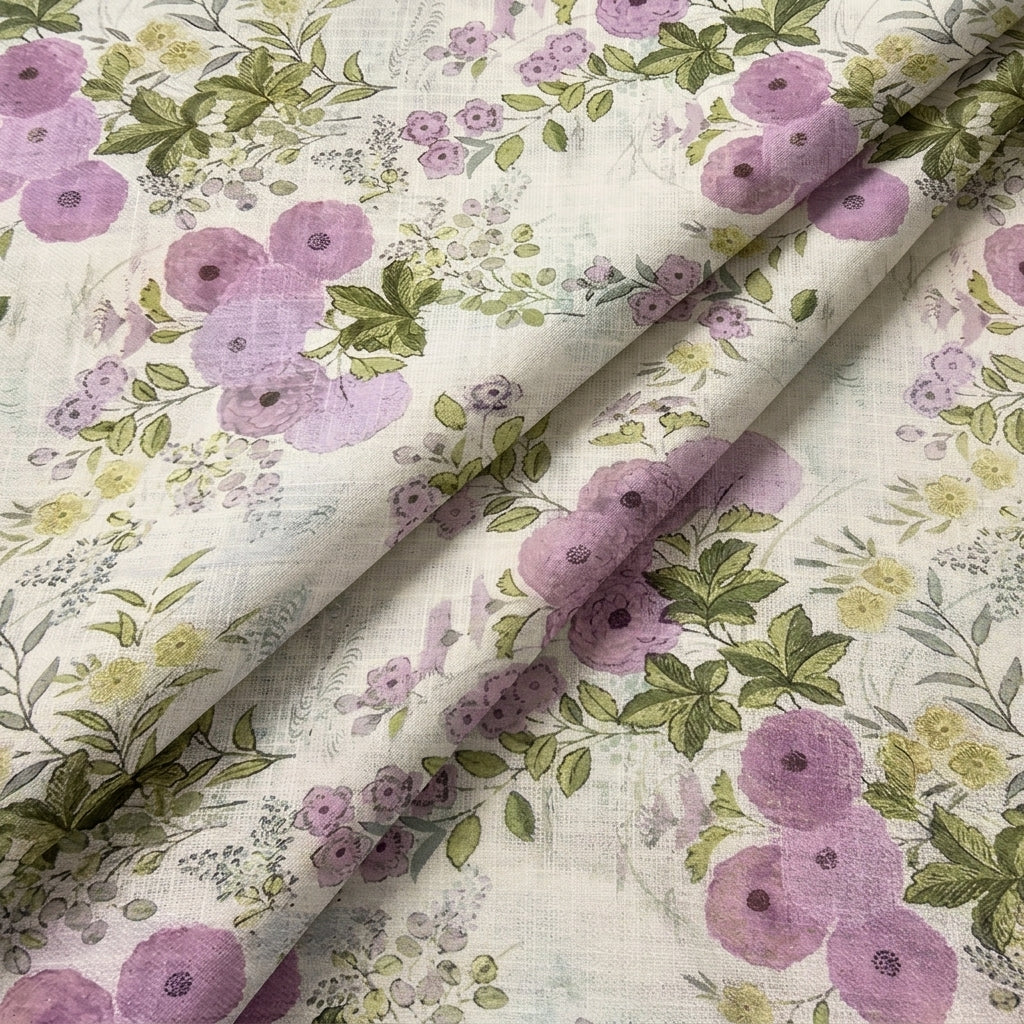 Cream Floral Linen Fabric - EA4485