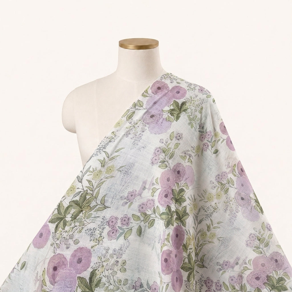 Cream Floral Linen Fabric - EA4485