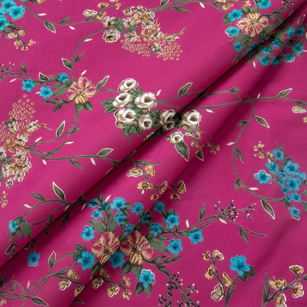 Pink Floral Rayon Fabric - EA4508