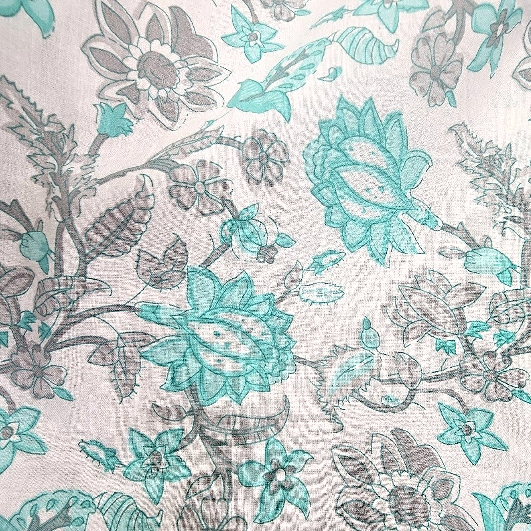 White Floral Cotton Fabric