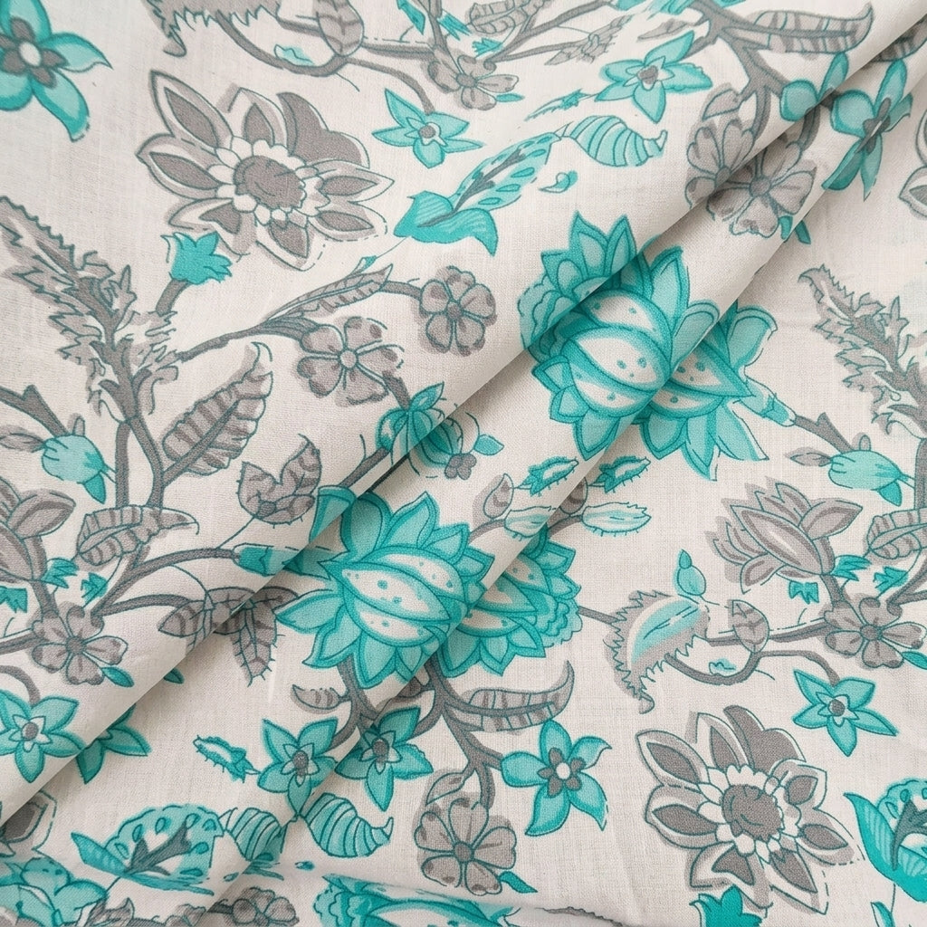 White Floral Cotton Fabric