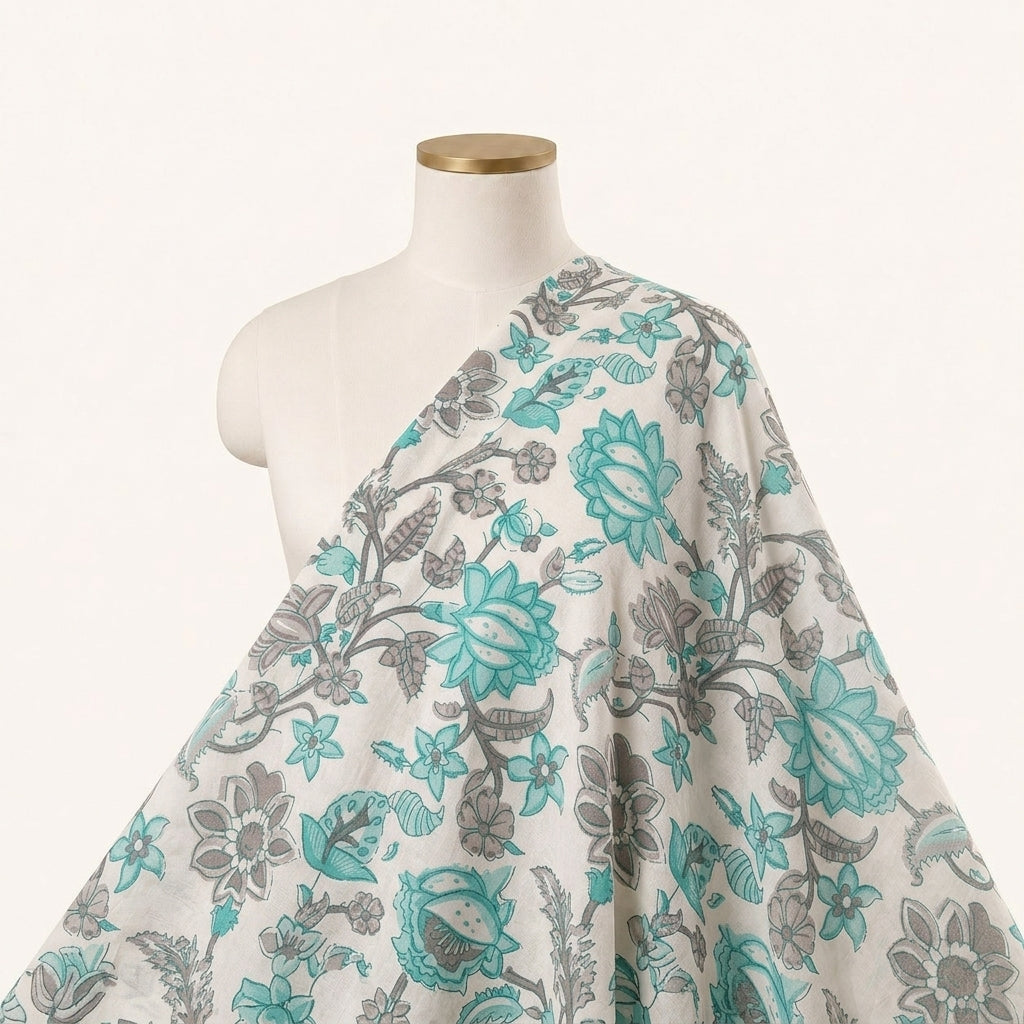 White Floral Cotton Fabric