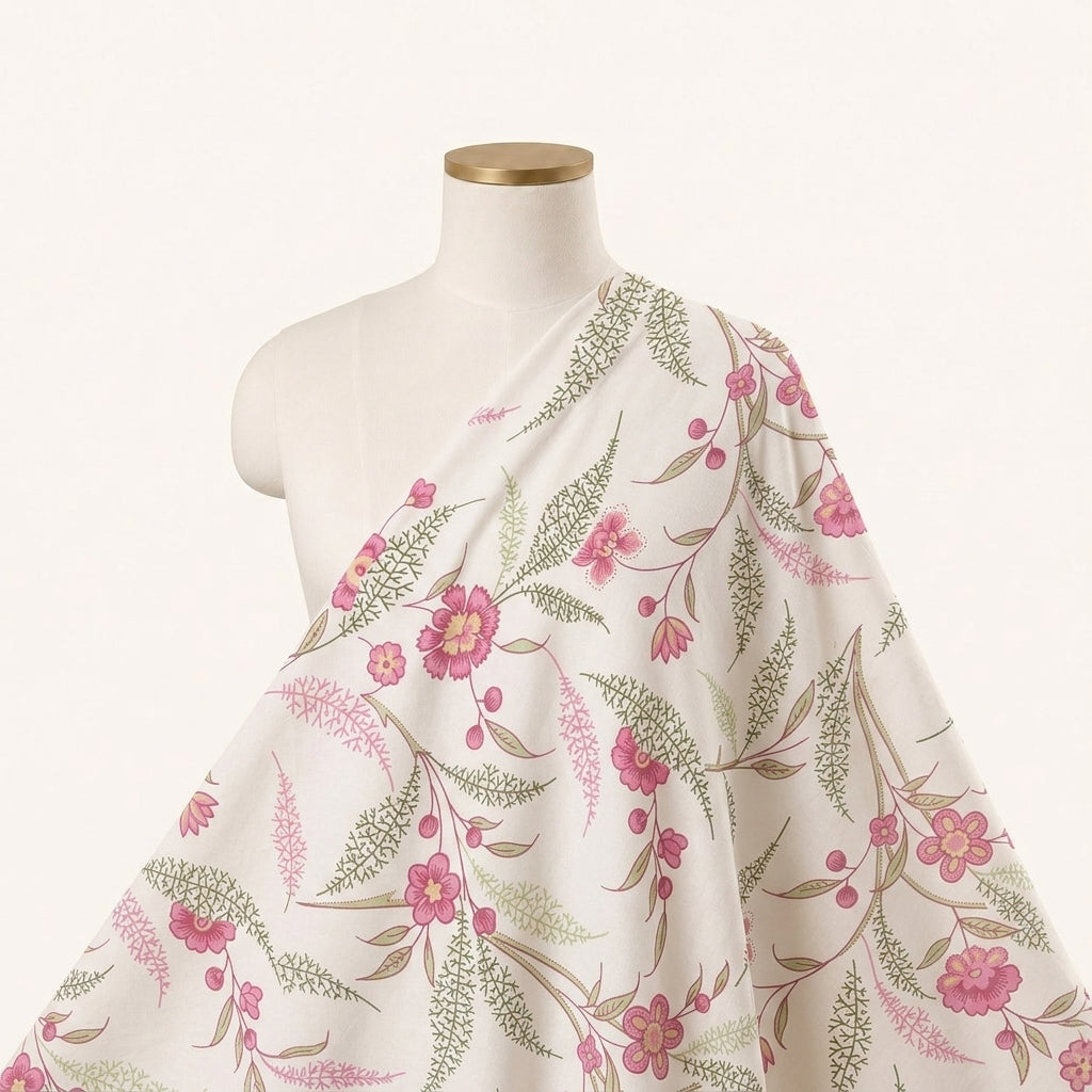 White Floral Cotton Fabric