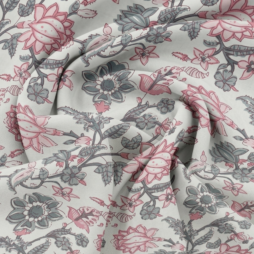 White Floral Cotton Fabric