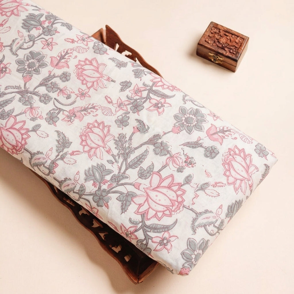 White Floral Cotton Fabric