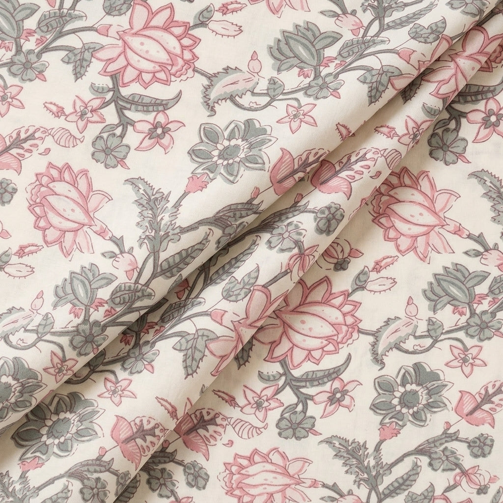 White Floral Cotton Fabric