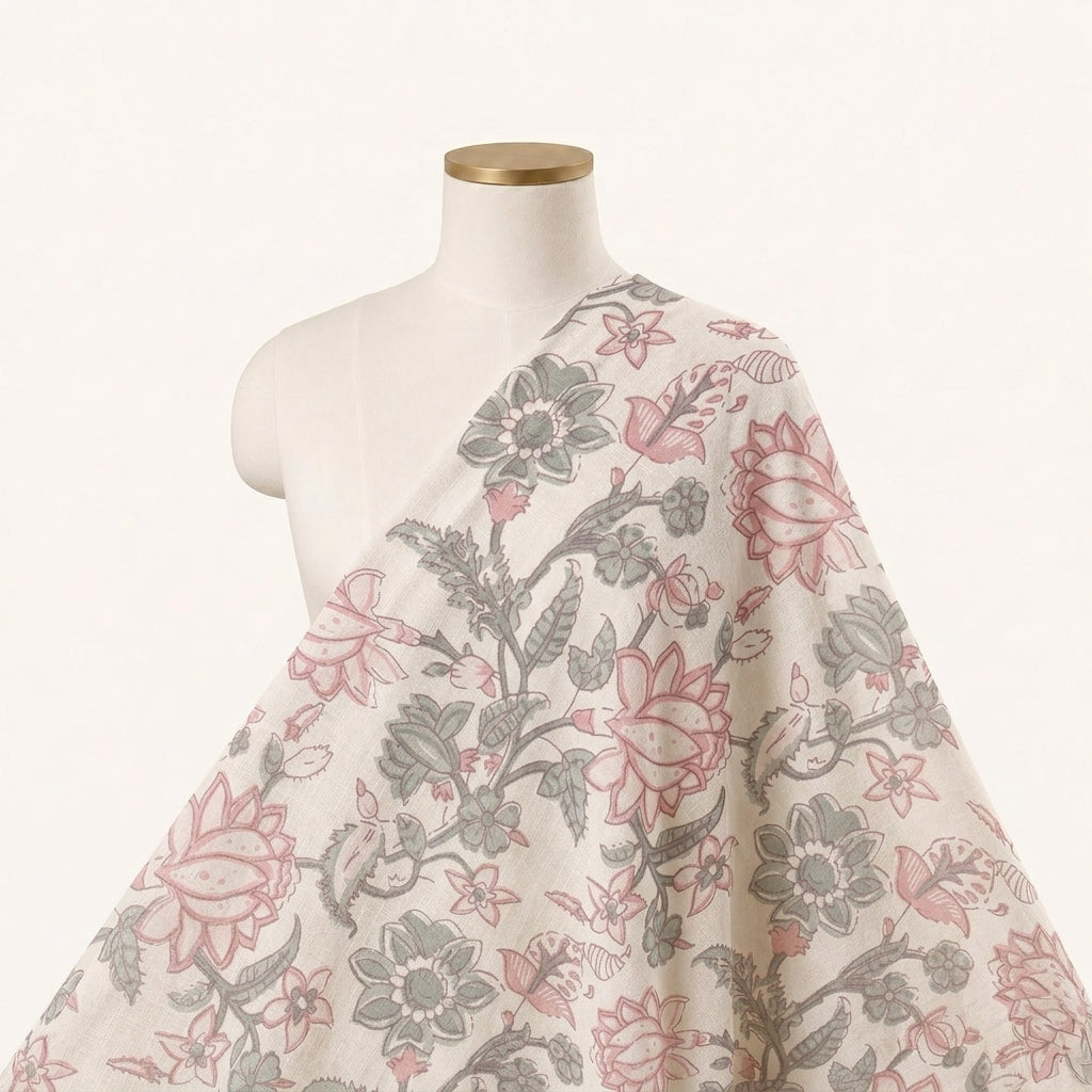White Floral Cotton Fabric