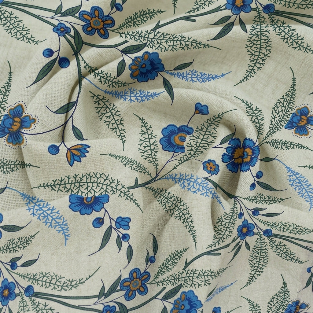 White Floral Cotton Fabric