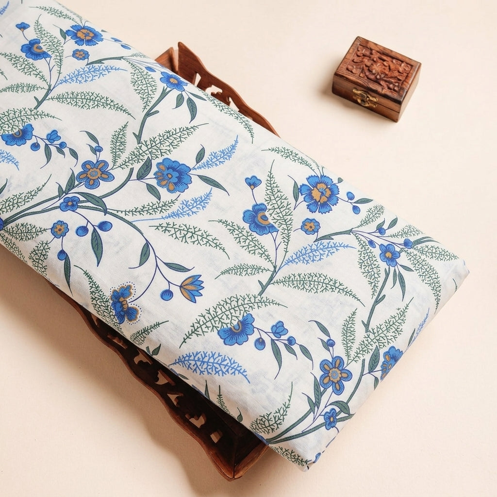White Floral Cotton Fabric