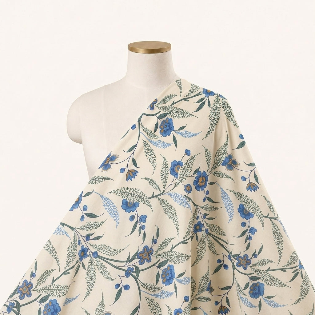 White Floral Cotton Fabric