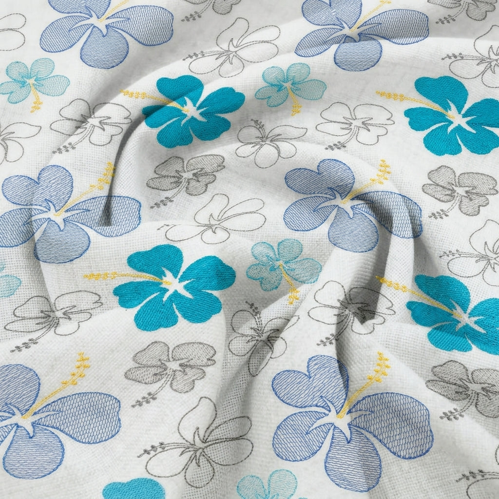 Swirled Embroidery Blue Embroidery Cotton Fabric