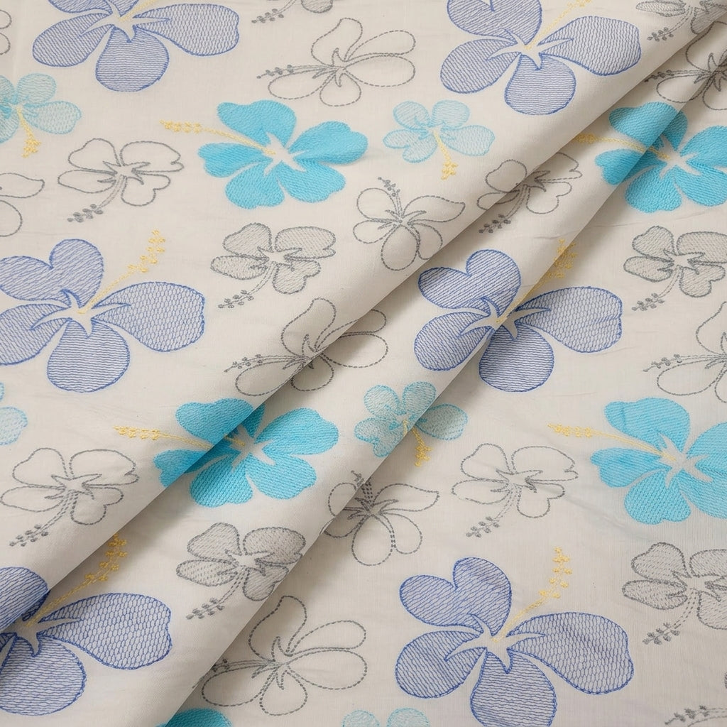 Folded Embroidery Blue Embroidery Cotton Fabric