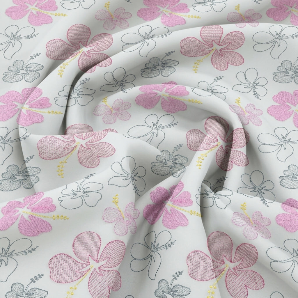 Swirled Embroidery Pink Embroidery Cotton Fabric