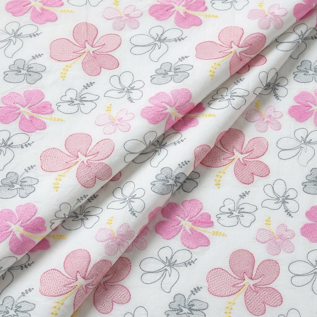 Folded Embroidery Pink Embroidery Cotton Fabric