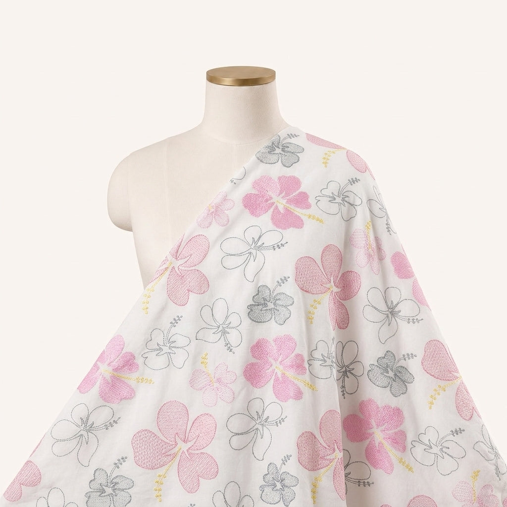 Embroidery Pink Embroidery Cotton Fabric Draped as a saree
