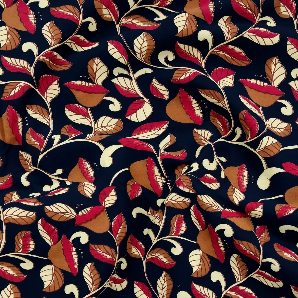 Swirled Floral Black Floral Cotton Fabric