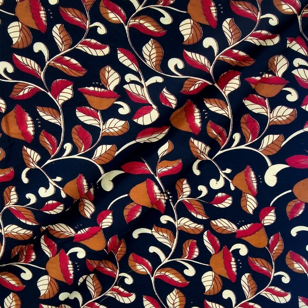 Folded Floral Black Floral Cotton Fabric