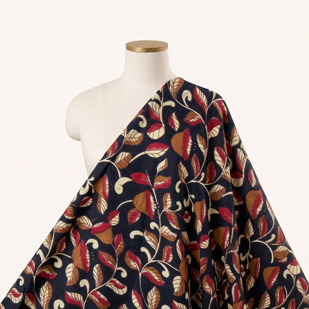 Floral Black Floral Cotton Fabric Draped as a saree