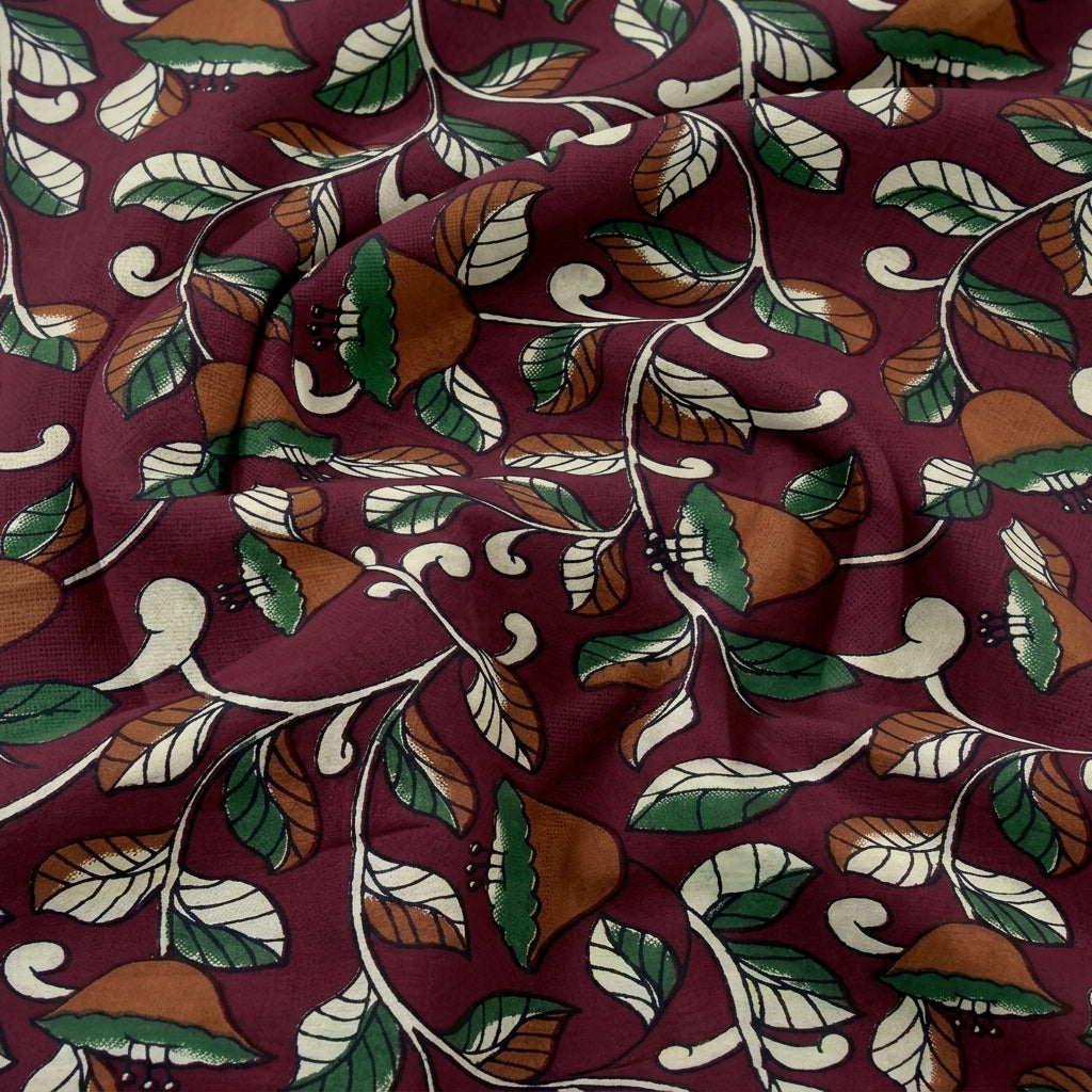 Swirled Floral Maroon Floral Cotton Fabric