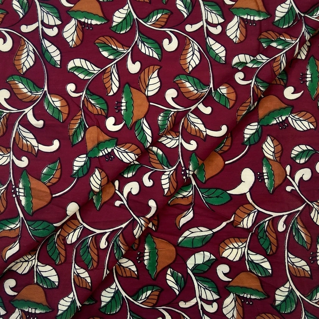 Folded Floral Maroon Floral Cotton Fabric