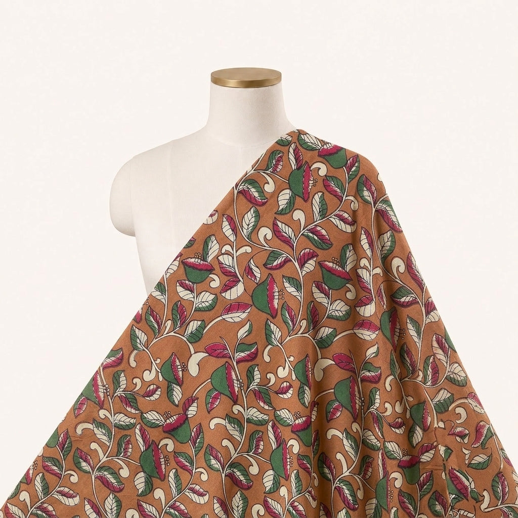 Floral Mustard Yellow Floral Cotton Fabric Draped as a saree