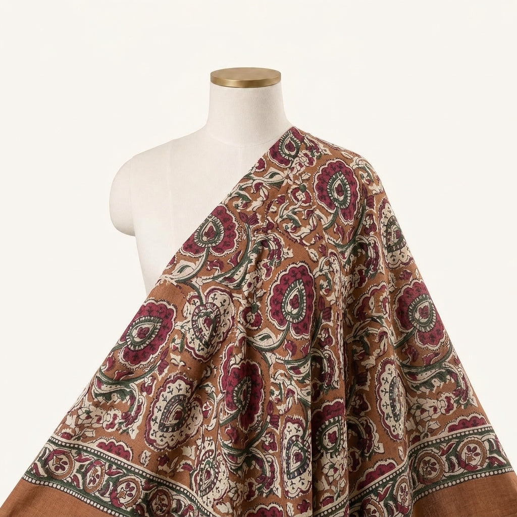 Paisley Mustard Paisley Cotton Fabric Draped as a saree
