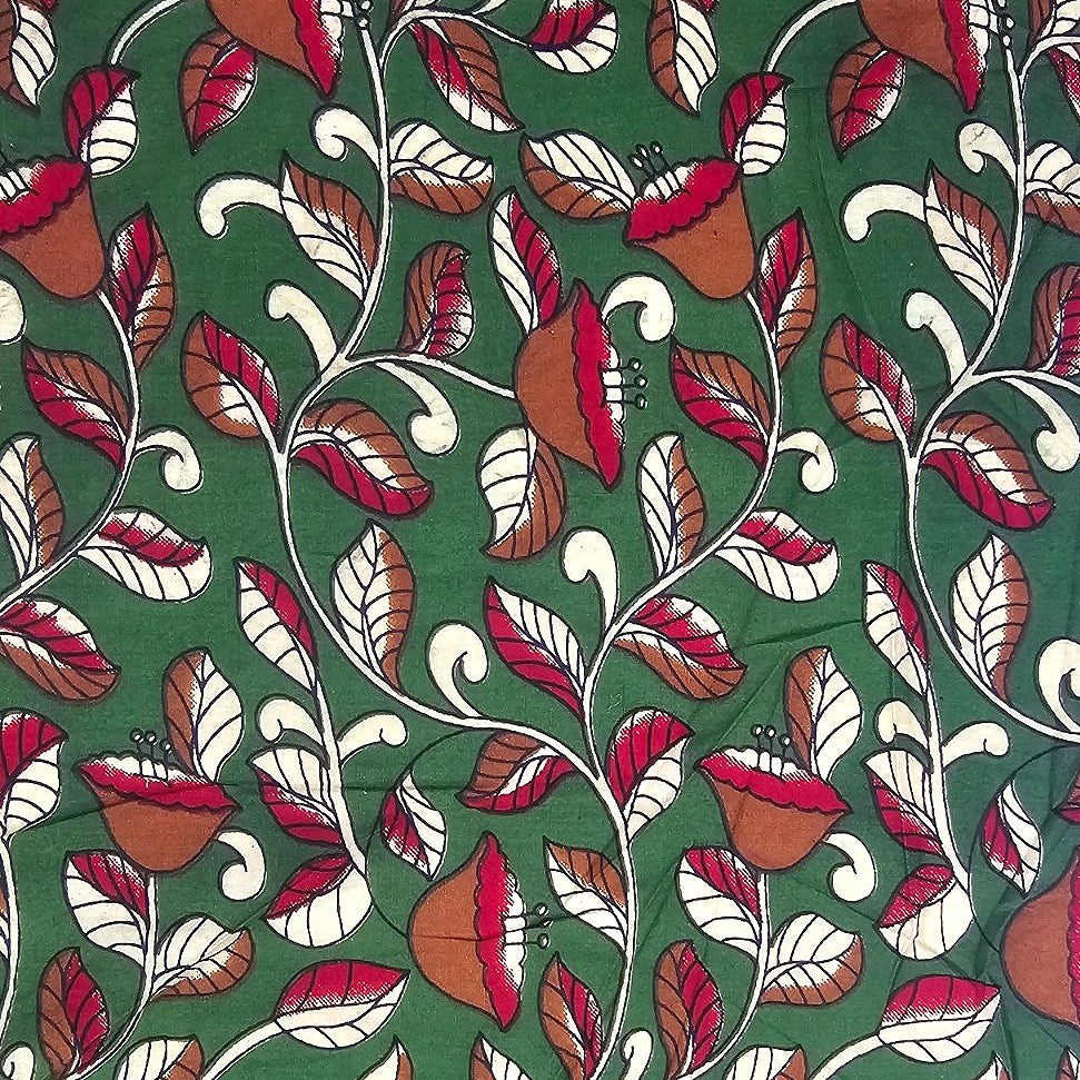 Floral Green Floral Cotton Fabric Draped as a saree