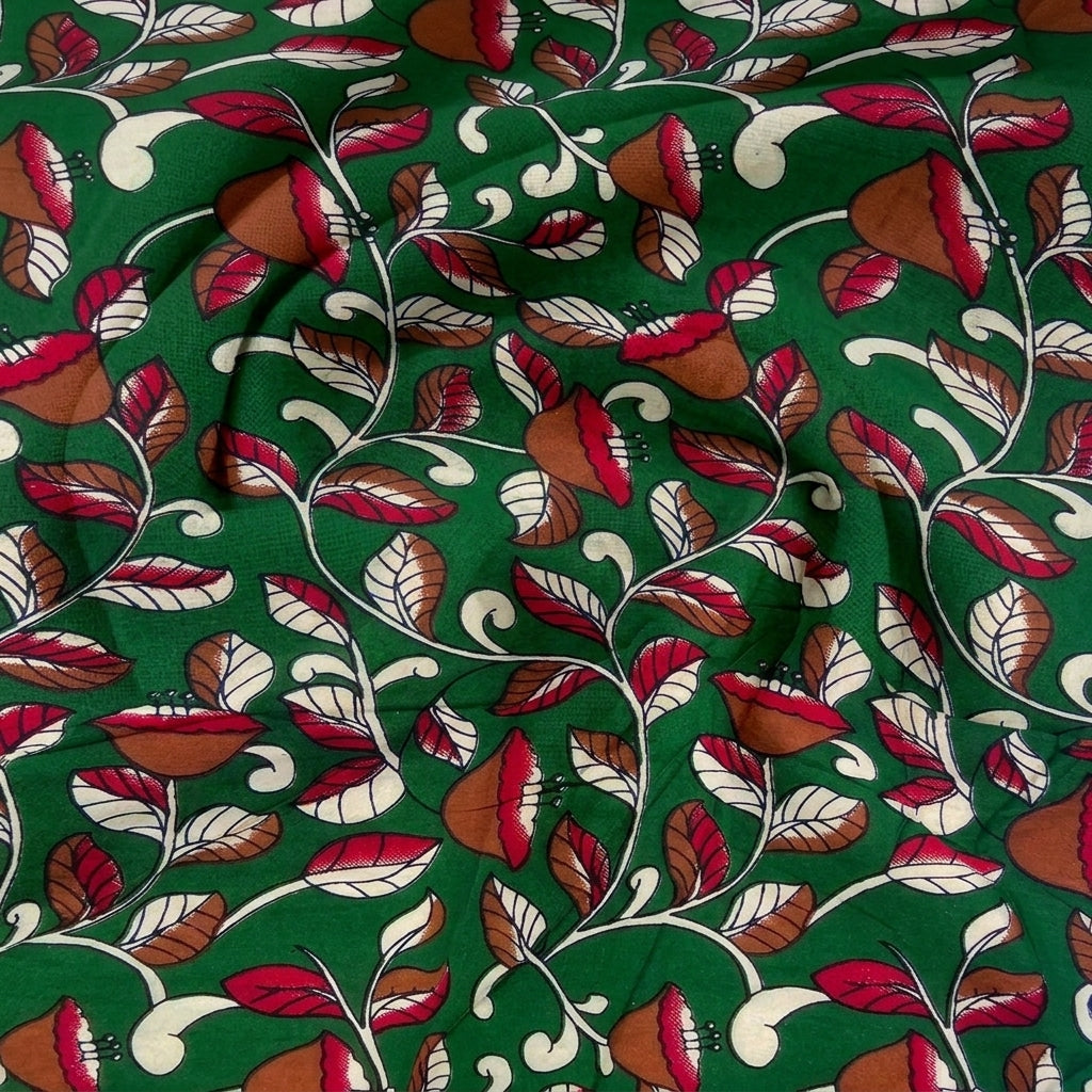 Swirled Floral Green Floral Cotton Fabric