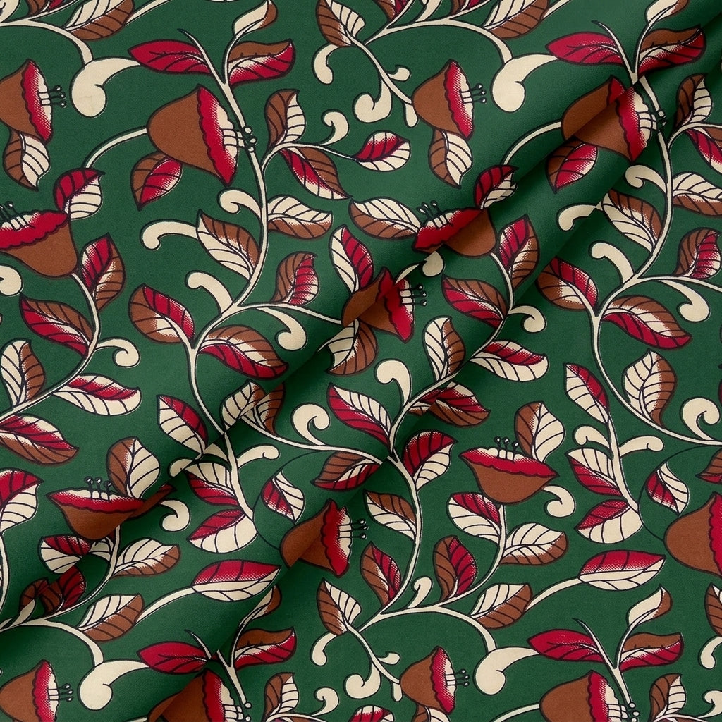 Folded Floral Green Floral Cotton Fabric