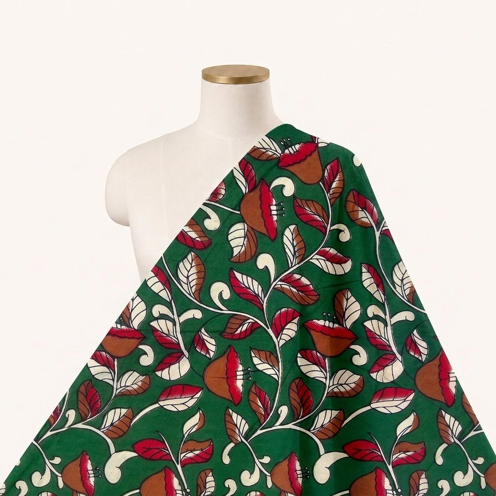Floral Green Floral Cotton Fabric Draped as a saree