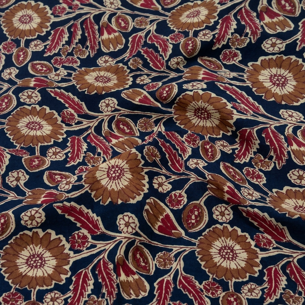 Swirled Floral Black Floral Cotton Fabric